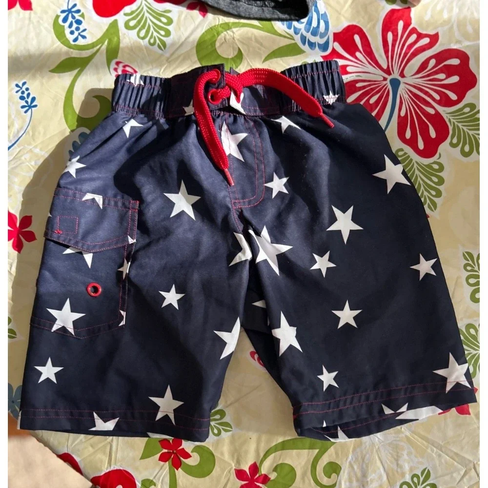 Mish Boys Swim Board Shorts navy white stars 4th of July 5T
